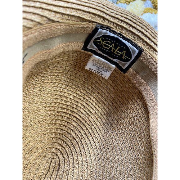 Scala Vintage Style Sun Hat With Black Ribbon Bow Handmade Paper Straw Women One - Picture 7 of 16